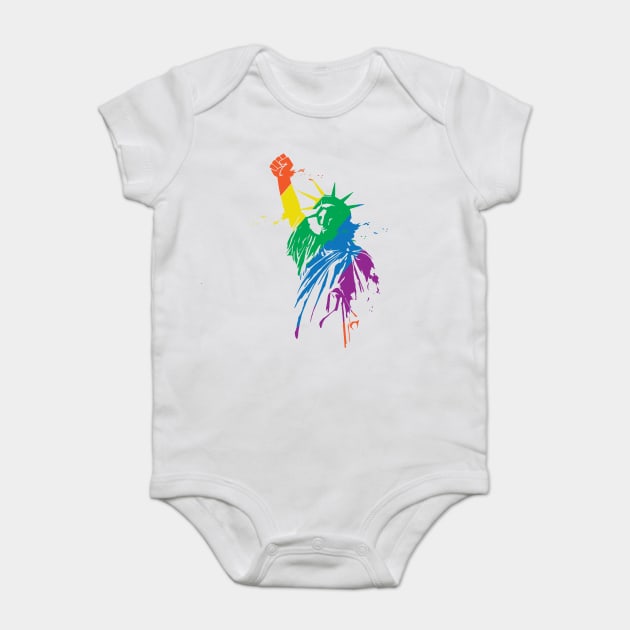 Rainbow Statue Of Liberty With Raised Fist LGBTQ+ Pride Baby Bodysuit by Nonstop Shirts